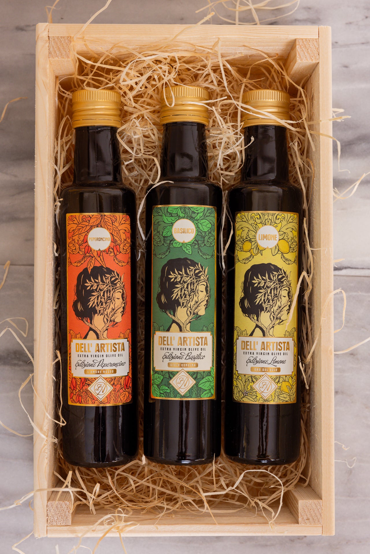 3 pack med smaksatt Olivolja, Limone, Basilico & Peperoncino